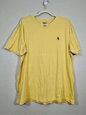 Polo by Ralph Lauren Shirt V-Neck Tee Yellow 100% Cotton T-Shirt Classic Men L